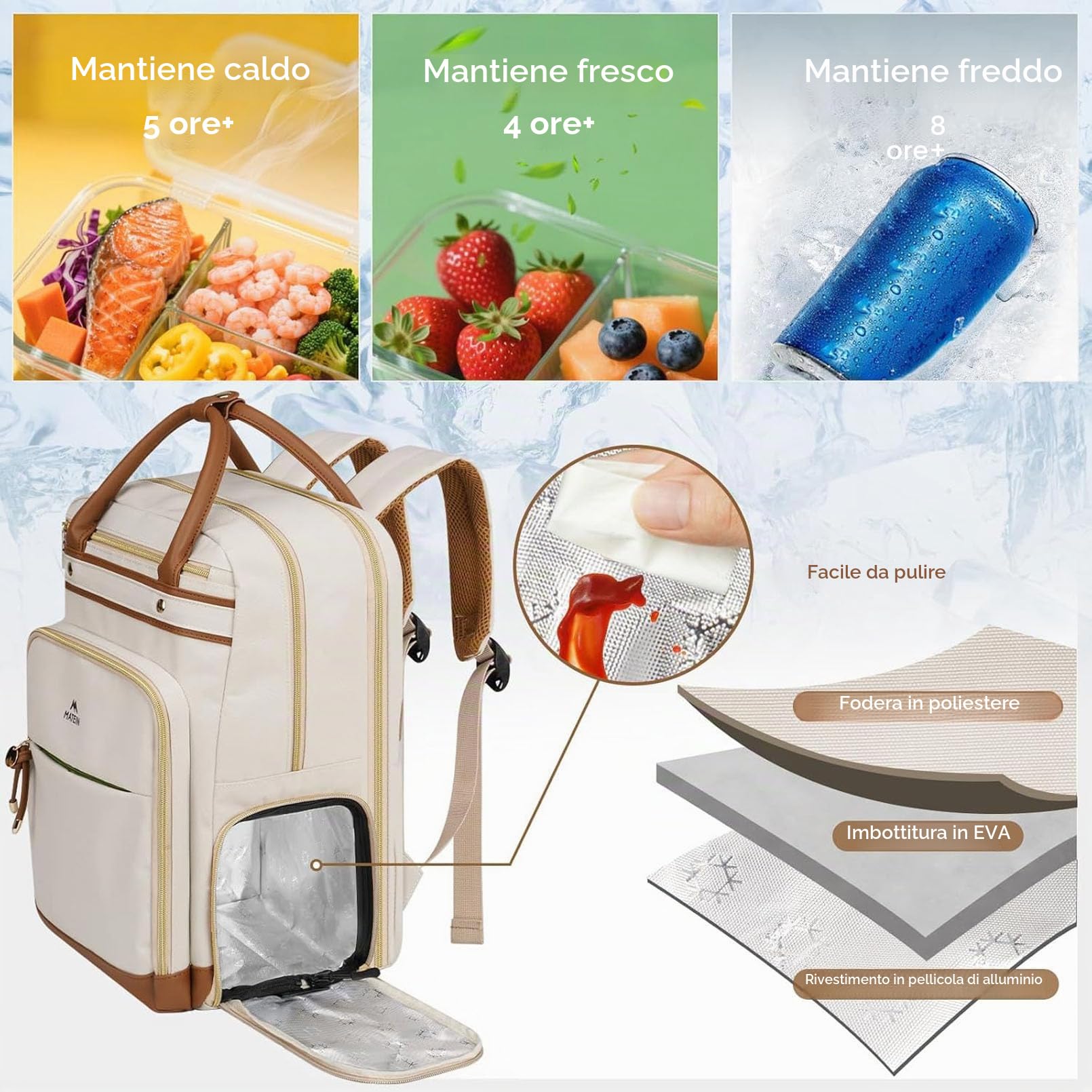 MATEIN Zaino Lavoro Donna per Insegnanti con Borsa Pranzo Rimovibile, Zaino Porta PC 15.6 Pollici, Zaini Scuola per Donna e Docenti, per Viaggio Aereo, Università, Ufficio, Beige