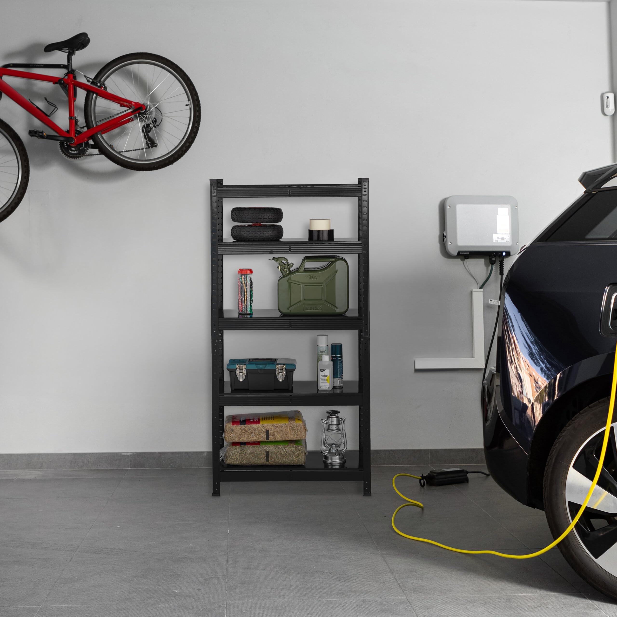Relaxdays Étagère à Charge Lourde, HxLxP : 150x75x30 cm, Jusqu’à 875 kg, 5 Niveaux, Cave, Garage, Stockage, Acier, Noir