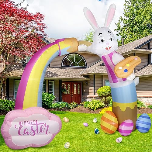 Miniatura 2 de Domkom Arco inflable de Pascua de 12 pies de largo para decoración al aire libre, luces LED integradas para decoración de patio, para decoración de