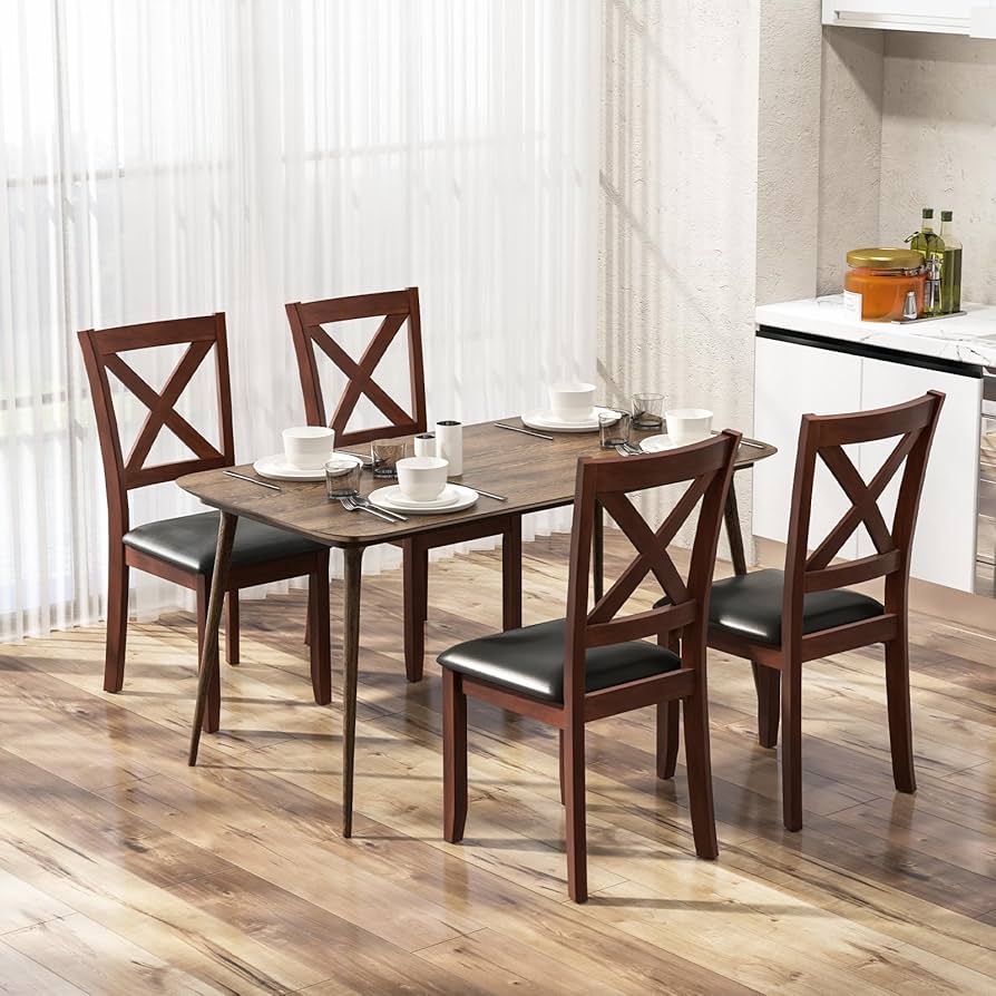 Amazon.com - Giantex Wood Dining Chairs Set of 4, Faux Leather
