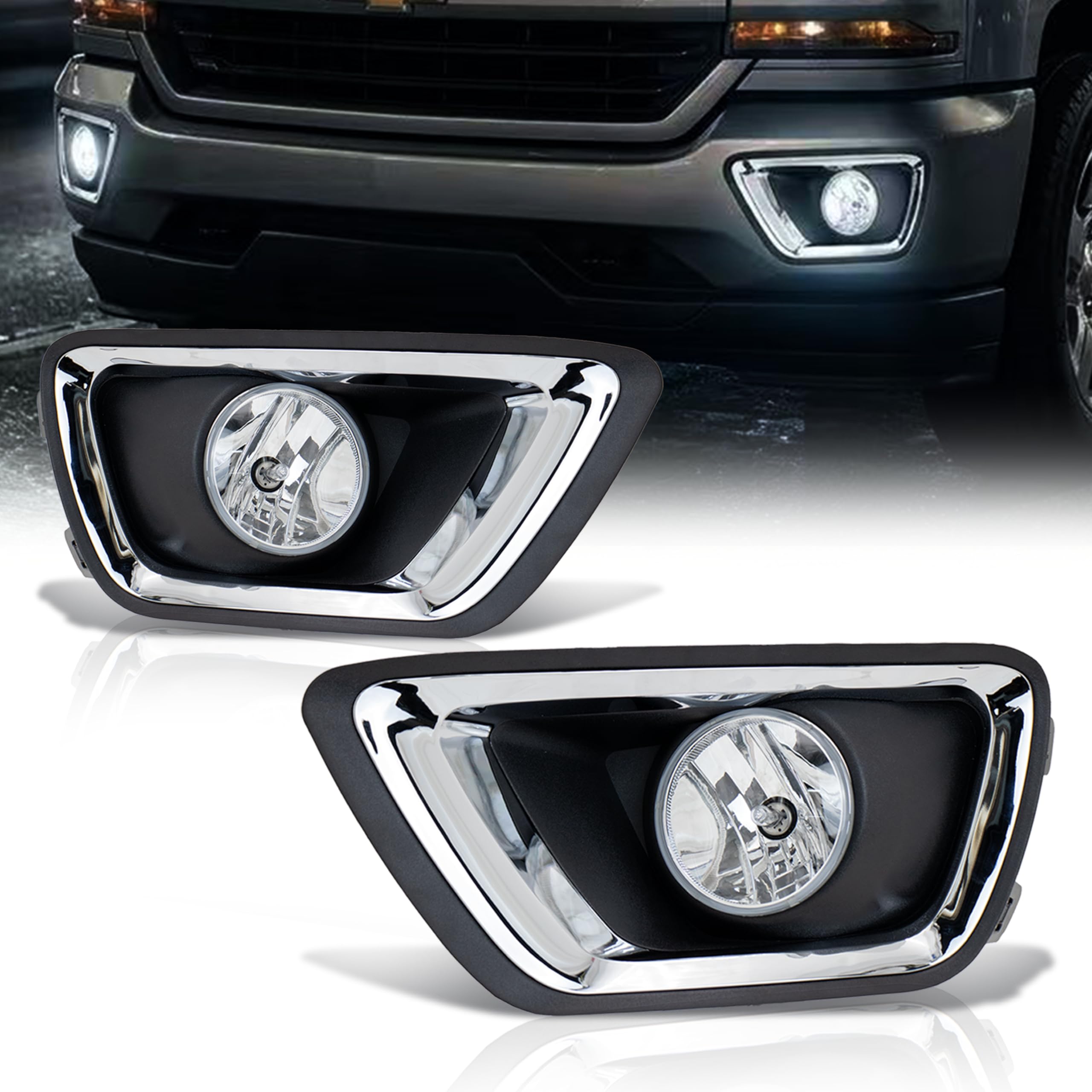 Photo 1 of *VAYNXIUS Fog Lights Assembly Compatible With 2015 2016 207 2018 2019 2020 Chevy Colorado Clear Lens Black& Chrome Bezel with 12V 24W 5202 Bulbs without Wiring Harness
