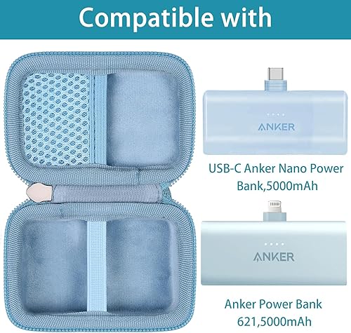 Miniatura 2 de khanka Estuche de viaje rígido de repuesto con cargador de batería Anker 621 Nano Power Bank, 5,000 mAh, solo funda (azul)