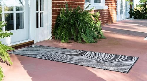 Miniatura 2 de Unique Loom colección moderna para exteriores - Alfombra de área para piscina (2 pies x 6 pies 1 pulgada, color carbóngris)