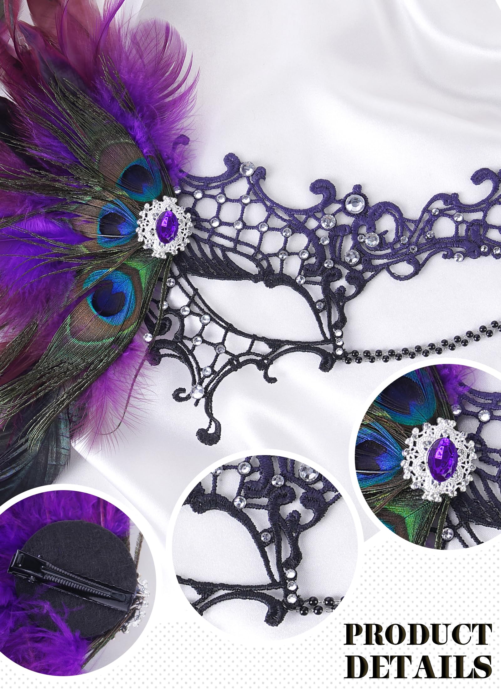 Zinniday Halloween Masquerade Masks for Women - 2026 Peacock Feather Lace Mask 1920s Venetian Eyemask for Party: Black Purple