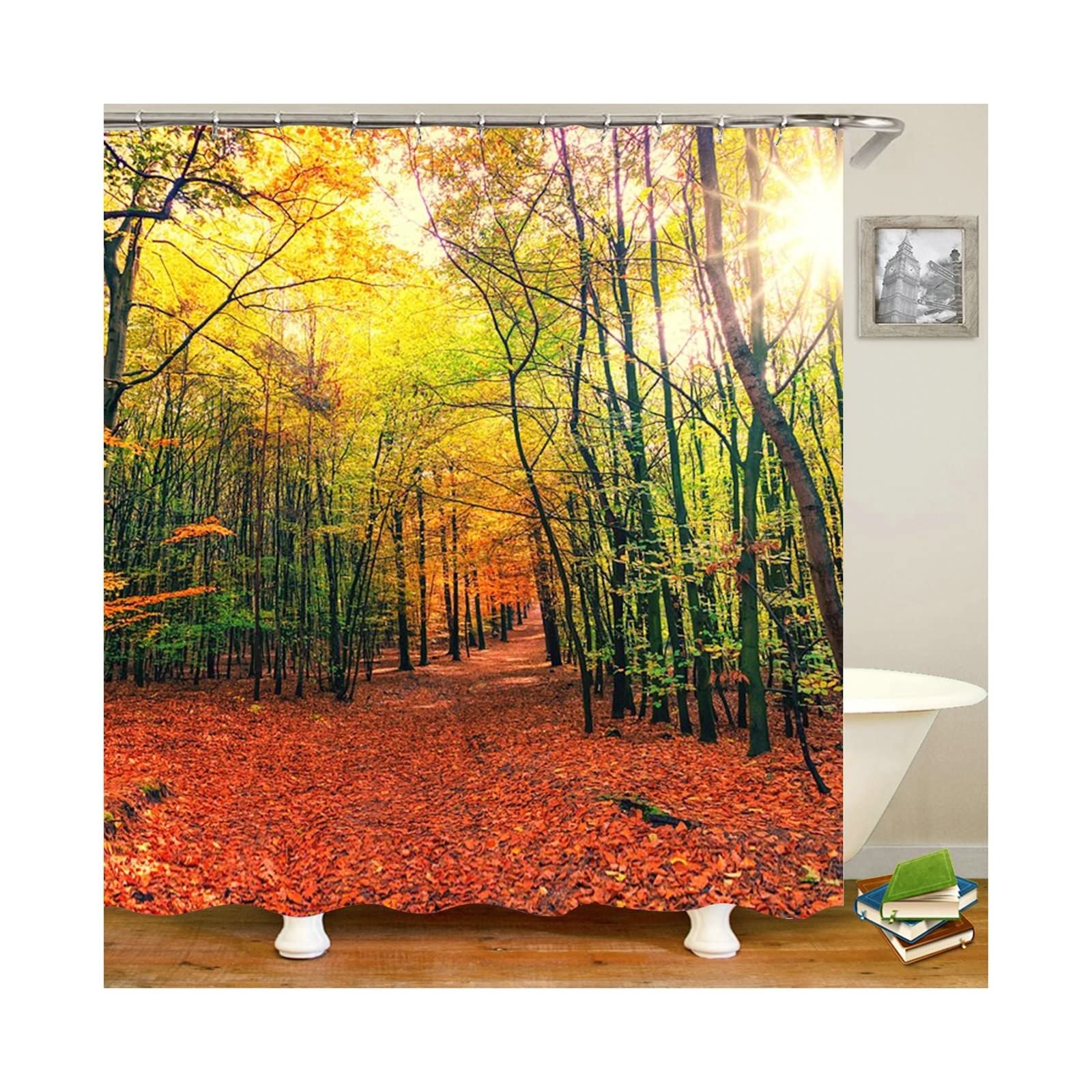 Rideau de douche imperméable KnSam en polyester motif arbres et feuilles 165x200cm pour salle de bain