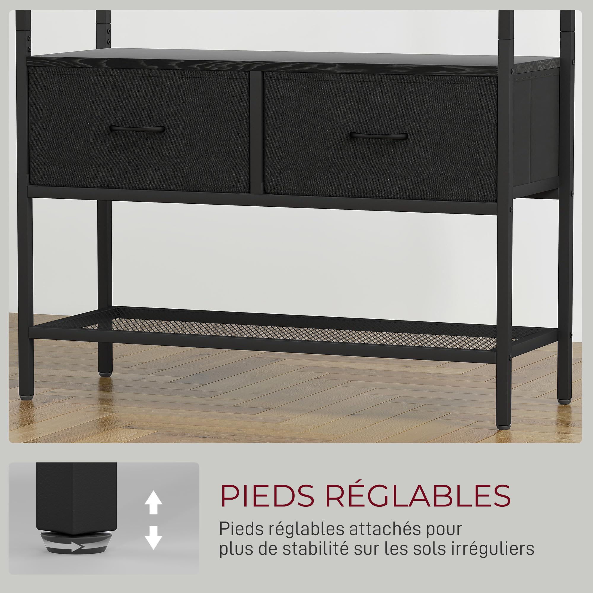 HOMCOM Porte-manteau Vestiaire 2 Tiroirs en Tissu 80 x 30 x 180,5 cm Noir