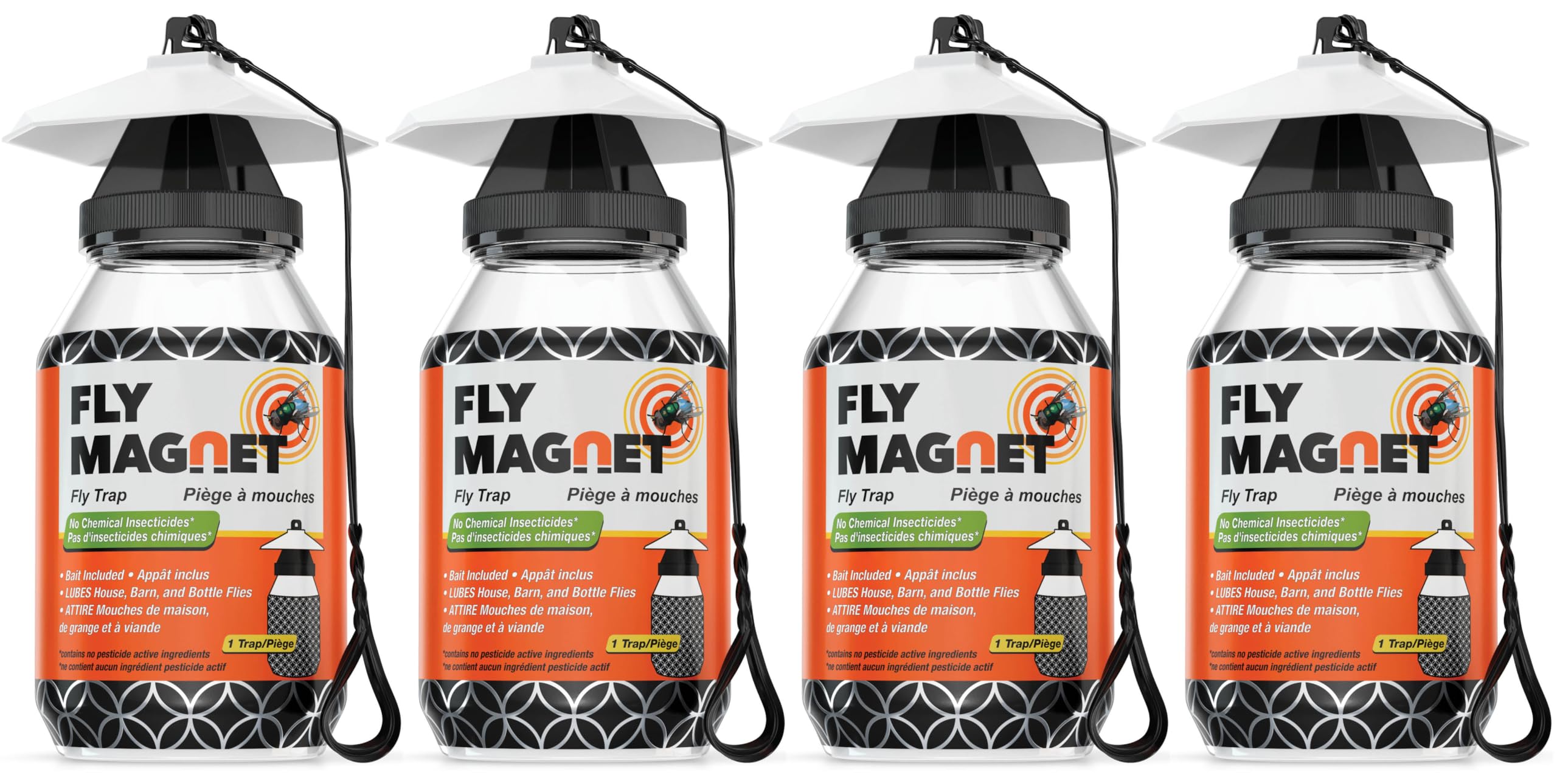 Outdoor Fly Trap [4 Pack] Fly Traps Outdoor with Dissolvable Non-Toxic Bait - Fly Repellent for Outdoor Use Only - Controls Flies for Patios, Barns, Ranches Etc. Hanging Fly Traps with Tie Included