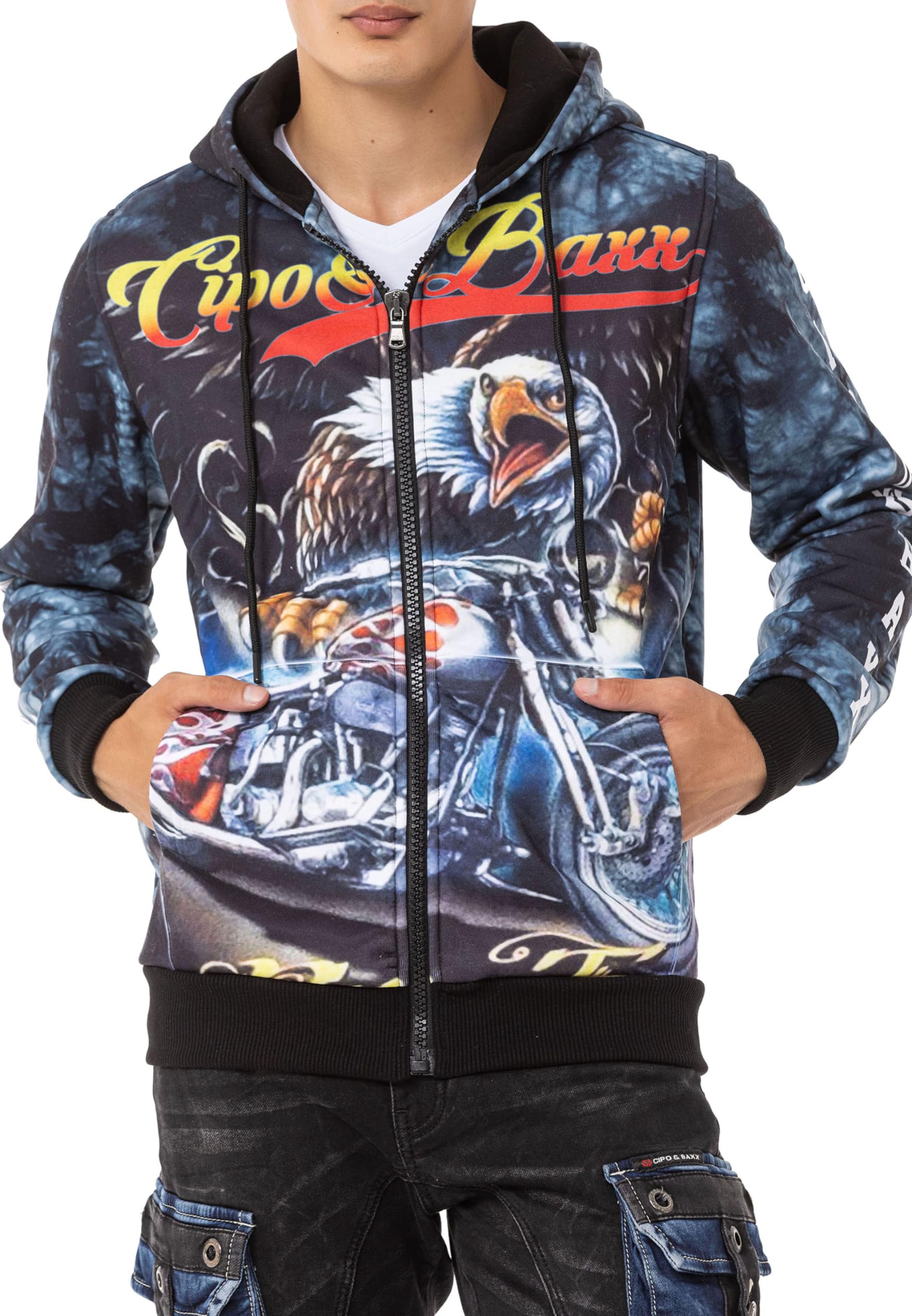 Cipo & Baxx Sudadera básica con capucha y cremallera para hombre