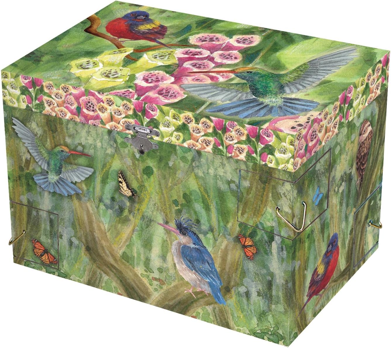 Enchantmints Birds On A Breeze Musical Jewelry Box Bird Spins to Brahms Waltz 3 Pullout Drawers Treasure Storage