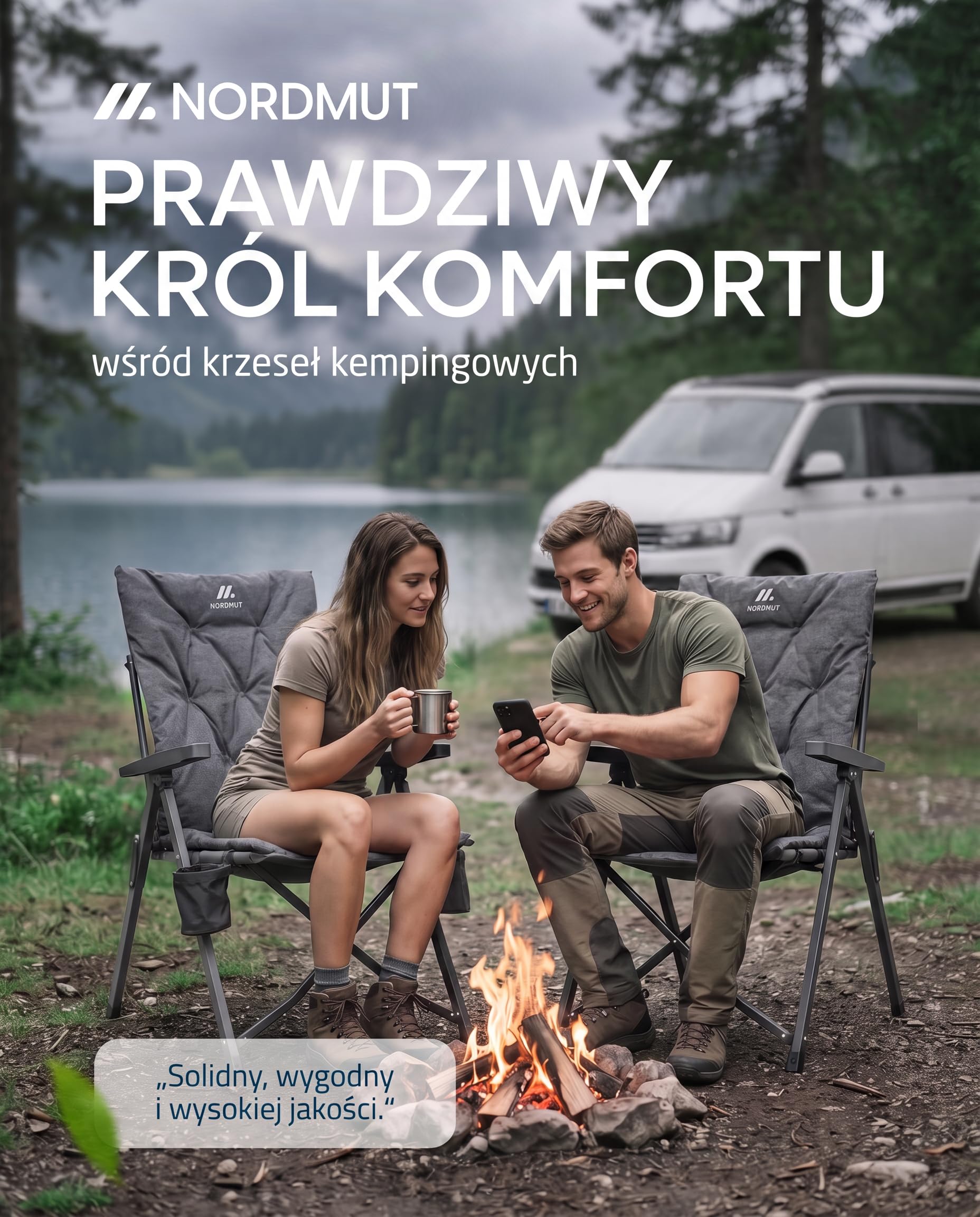 NORDMUT® Premium składane krzesło campingowe z wysokim oparciem – regulowane w 4 pozycjach – Wygodne krzesło ogrodowe o nośności 140 kg do camping i outdoor (Popielaty 1x)