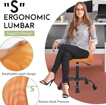 BestOffice Ergonomic Office Chair Desk Chair Mesh Computer Chair Armless Back Support Modern Executive Rolling Swivel Chair with Lumbar Support (Orange)