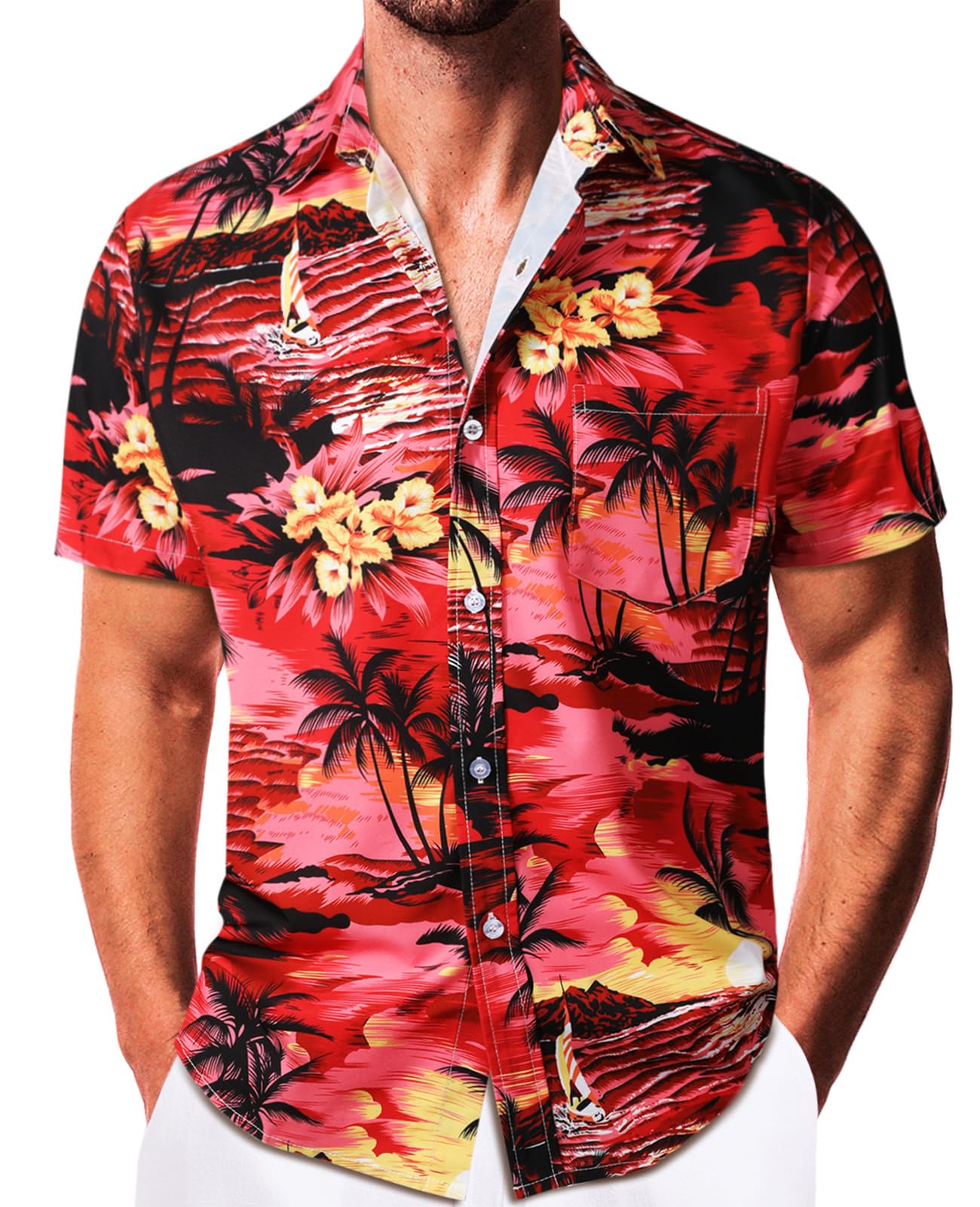 Sumolux Mens Hawaiian Shirts Floral Button Down Tropical Holiday Beach Shirts