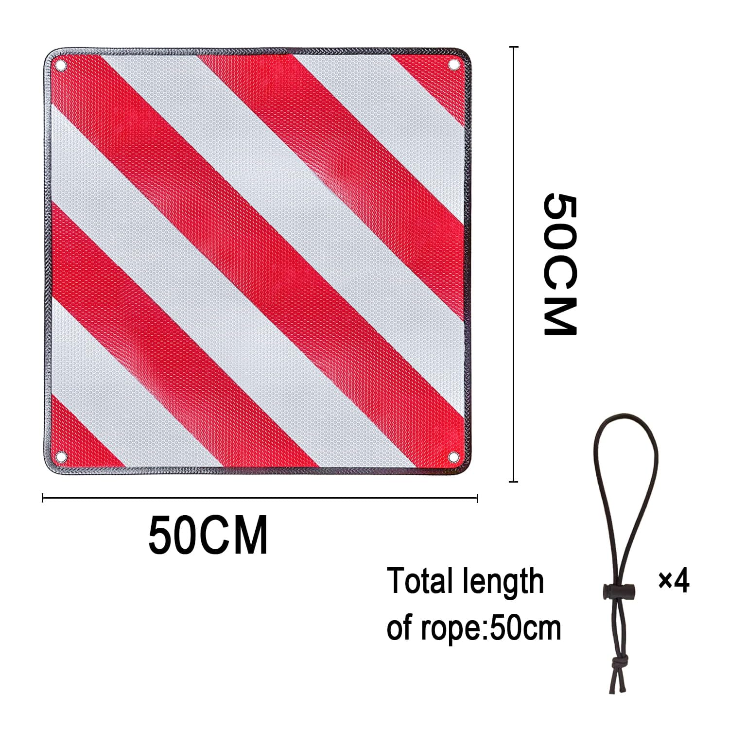 KEELYY Cartello Carichi Sporgenti Spagna Italia Portogallo, in Alluminio, con 4 Cinghie, Segnale di Avvertimento Riflettente Rosso Bianco, Indispensabile per Portabici e Roulotte, 50 x 50 cm - 3