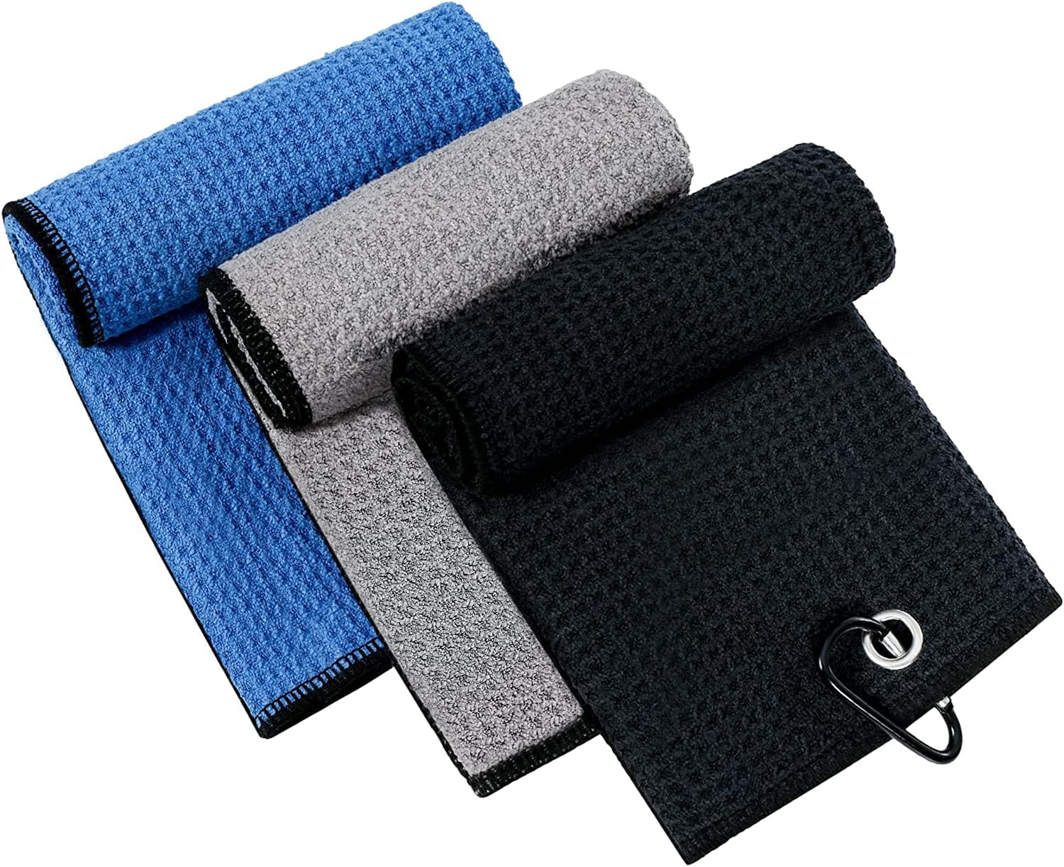 Yizerel 2 Pack Trifold Golf Towel Set, Microfiber Fabric Waffle
