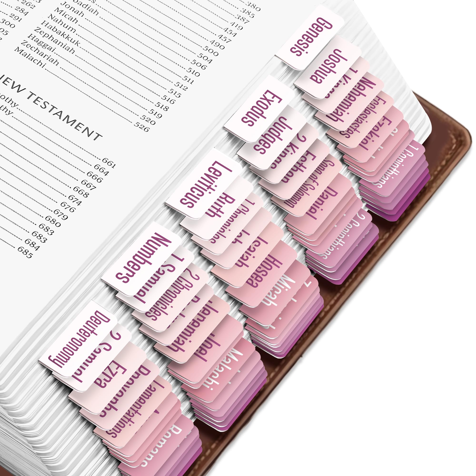 EssexWares – Purple & Pink Solid Color Bible Tabs for Old and New Testament, 80 Large Print Tabs for Bible Study, Water-Resistant and Durable Bible
