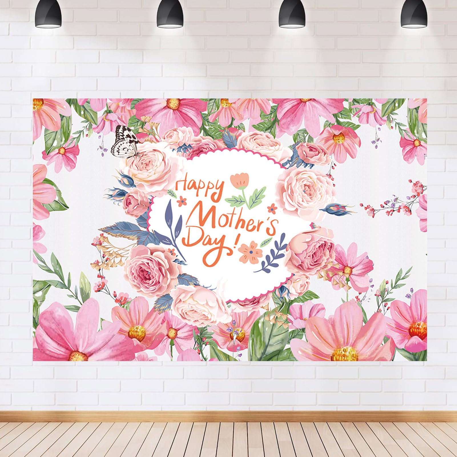 CGXINS 7 * 5FT Happy Mother's Day Photo Background Colorful Watercolor Flowers Mother's Day Party Banner Polyester Spring Colorful Burgundy Garlands Party Backdrops for Photoshoot