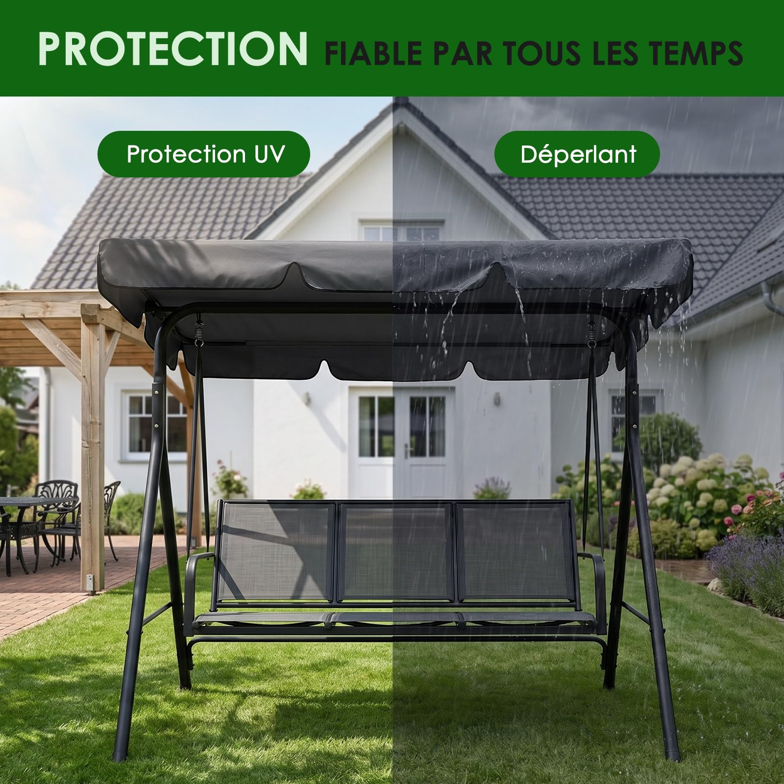 Toit de Balancelle de Jardin Gris Imperméable (200×120cm)