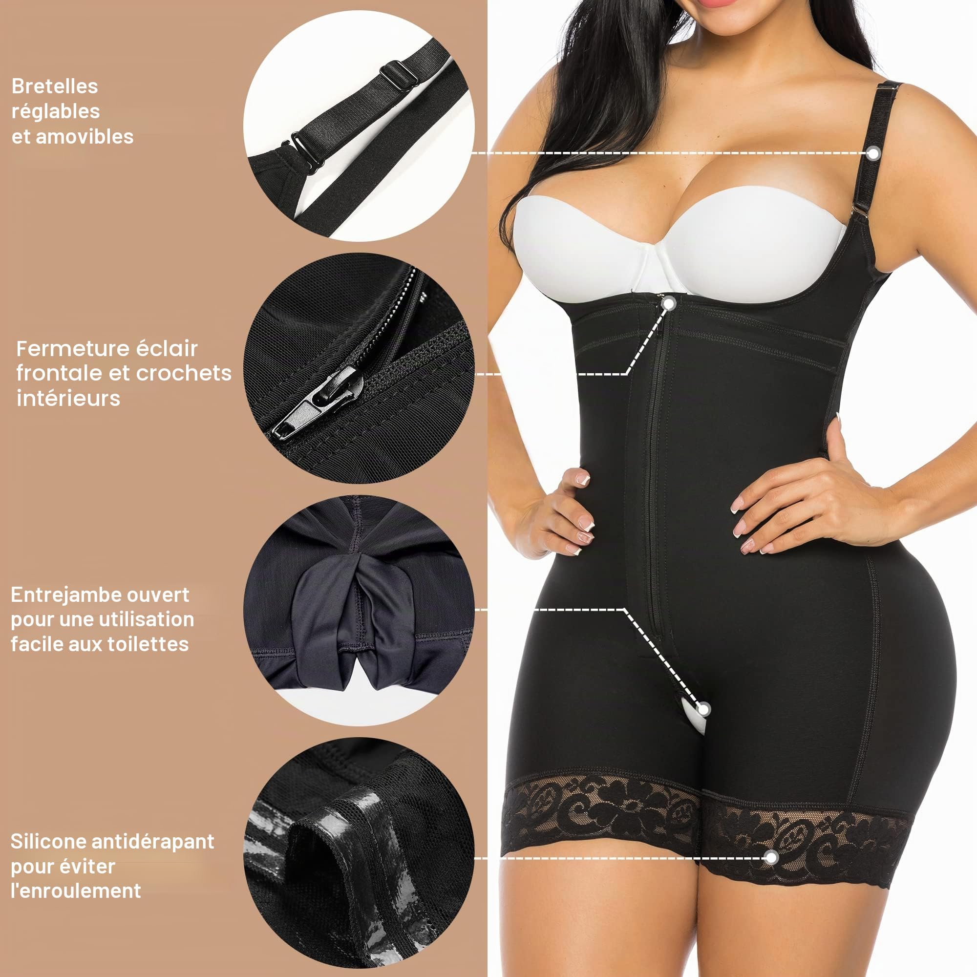 YIANNA Body Gainant Femme Ventre Plat Invisible Gaine Amincissante Sculptant Shapewear Bodysuit Combinaison