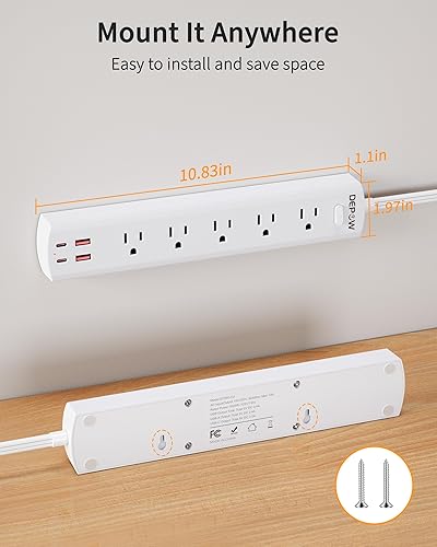 Miniatura 7 de Regleta protectora contra sobretensiones con 5 salidas de CA (1625 W/13 A), 4 puertos USB (2 USB C), cable de extensión ultrafino de 5 pies, enchufe