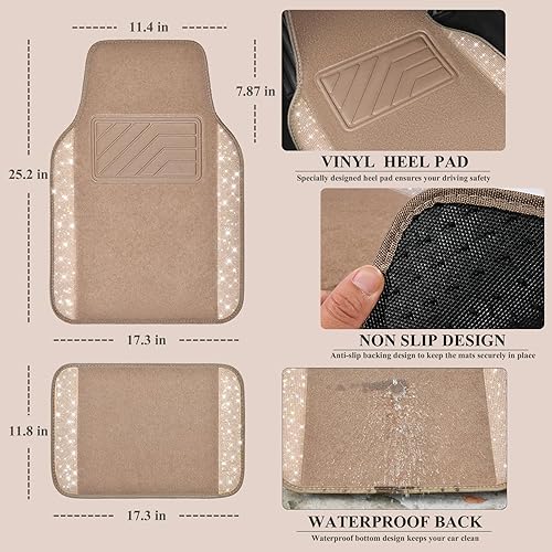 Miniatura 86 de CAR PASS - Tapetes para automóvil con diamantes de imitación y almohadilla para el talón, antideslizantes, de cloruro de polivinilo, impermeables
