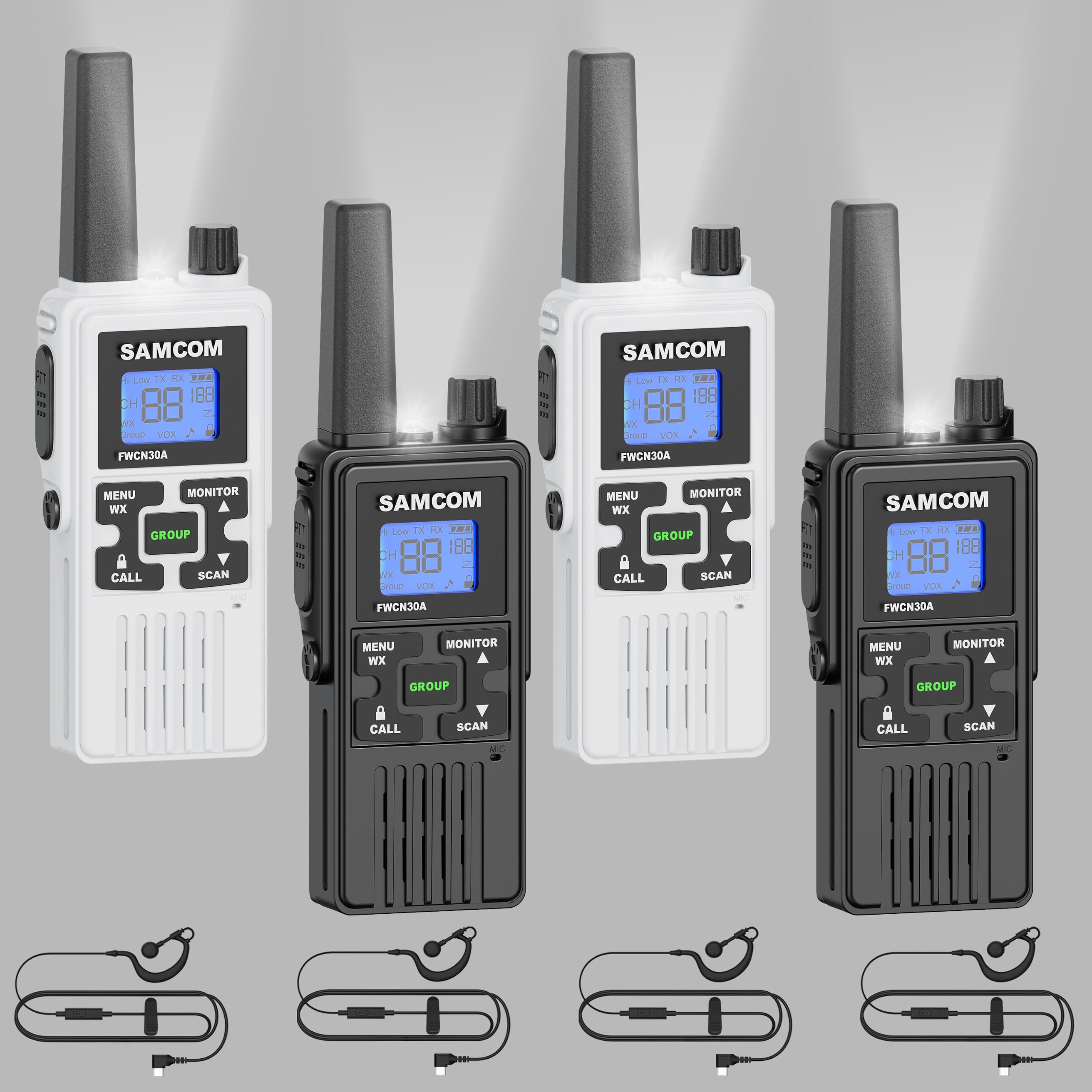 SAMCOM FWCN30A 2-Way Radios UHF with NOAA Weather Group Call Flashlight