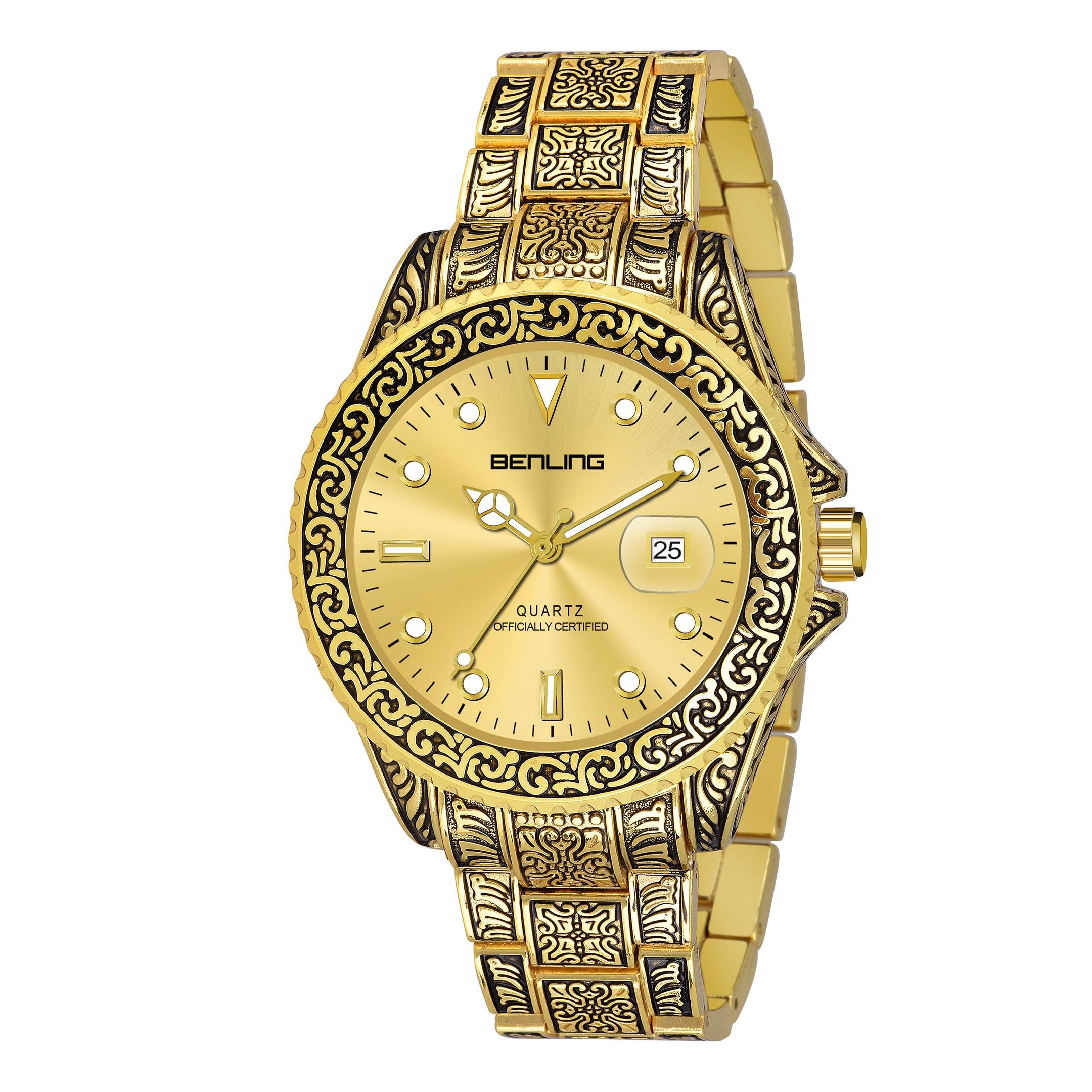 Benling 1019 Antique Style Analog Watch for Men, with Date Display Swipe Hand Quartz Movement, Party/Casual/Wedding/Formal Wear (Gold) (B08T94DMZF) Amazon Price History, Amazon Price Tracker