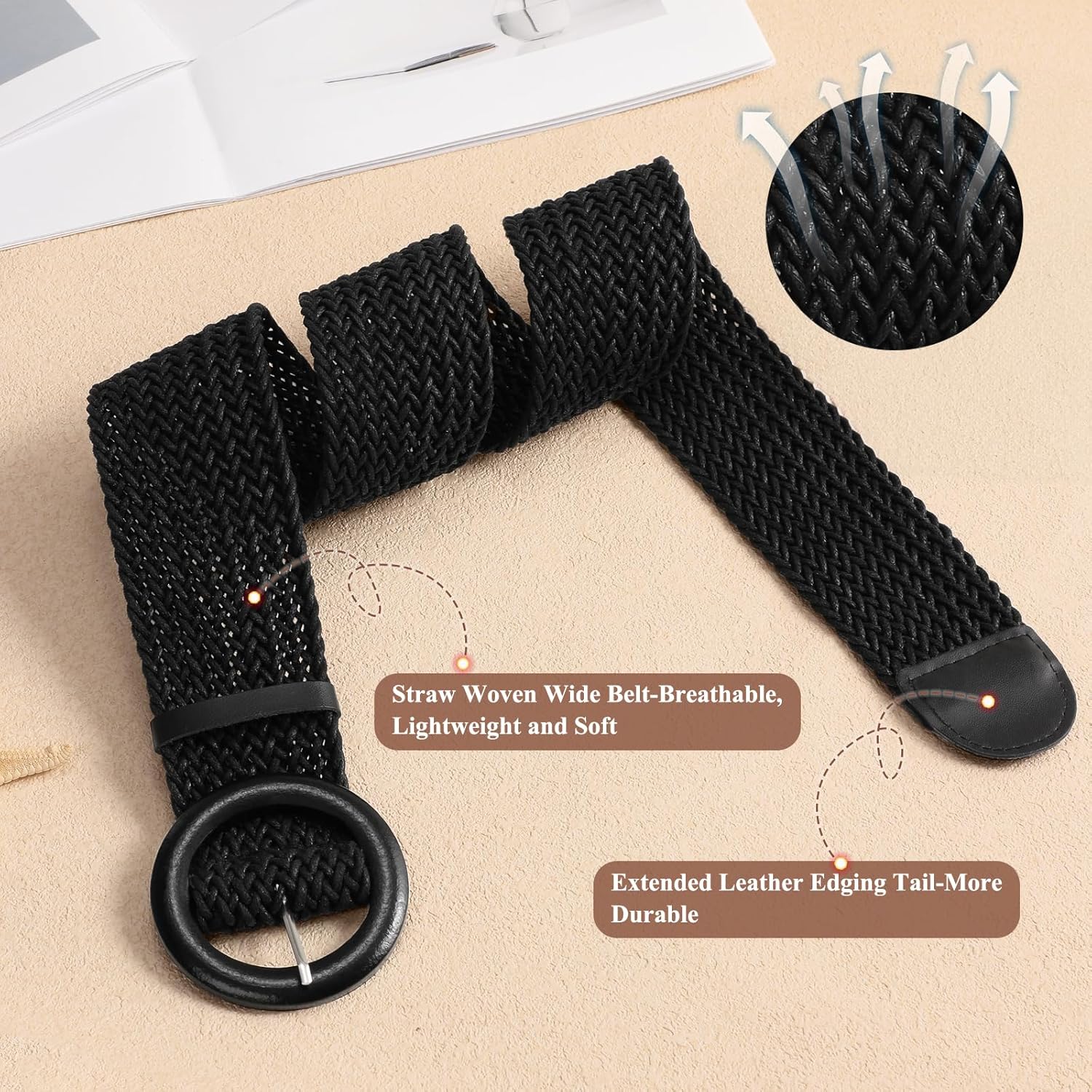 SUOSDEY Women Wide Braided Belt Rattan Waist Belt for Dress Pants Fashion Boho Belt - Image 5
