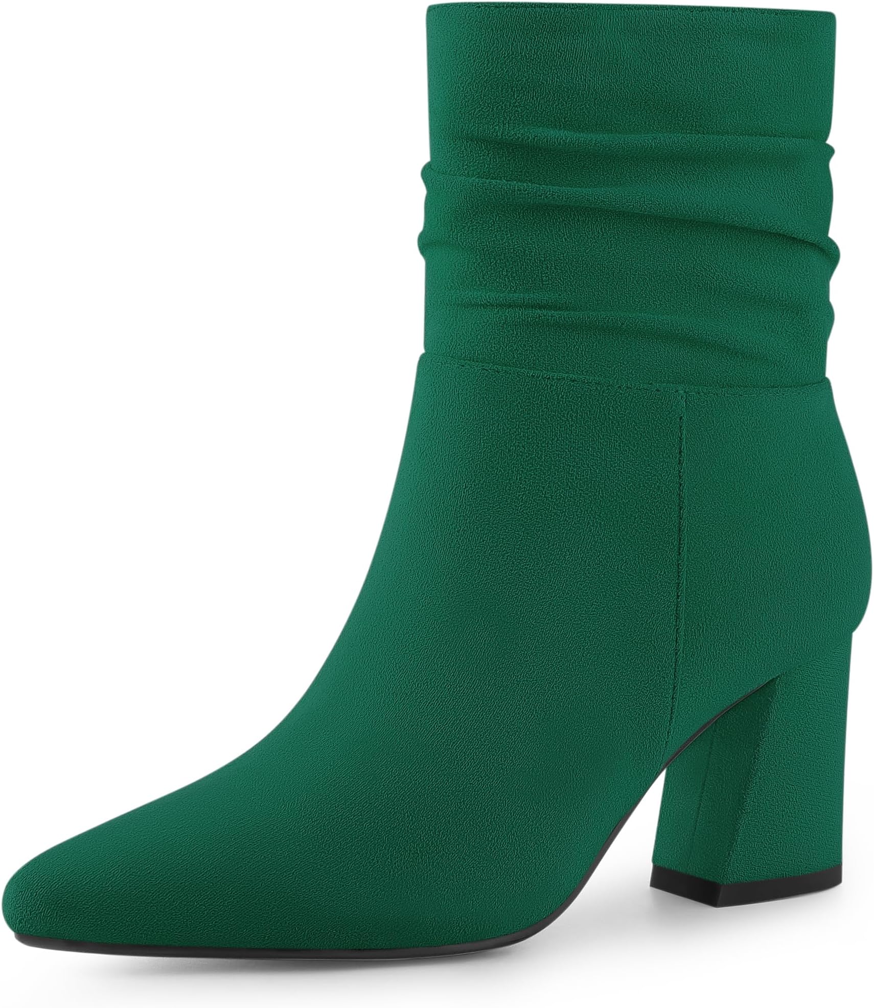 Women's Pointy Toe Slouched Zipper Chunky Heel Ankle Boots
