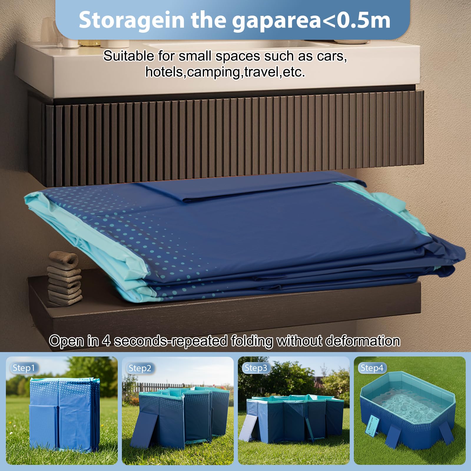 Planschbecken Foldable Pool, Kinderpool, Hundepool, 180x135x50cm