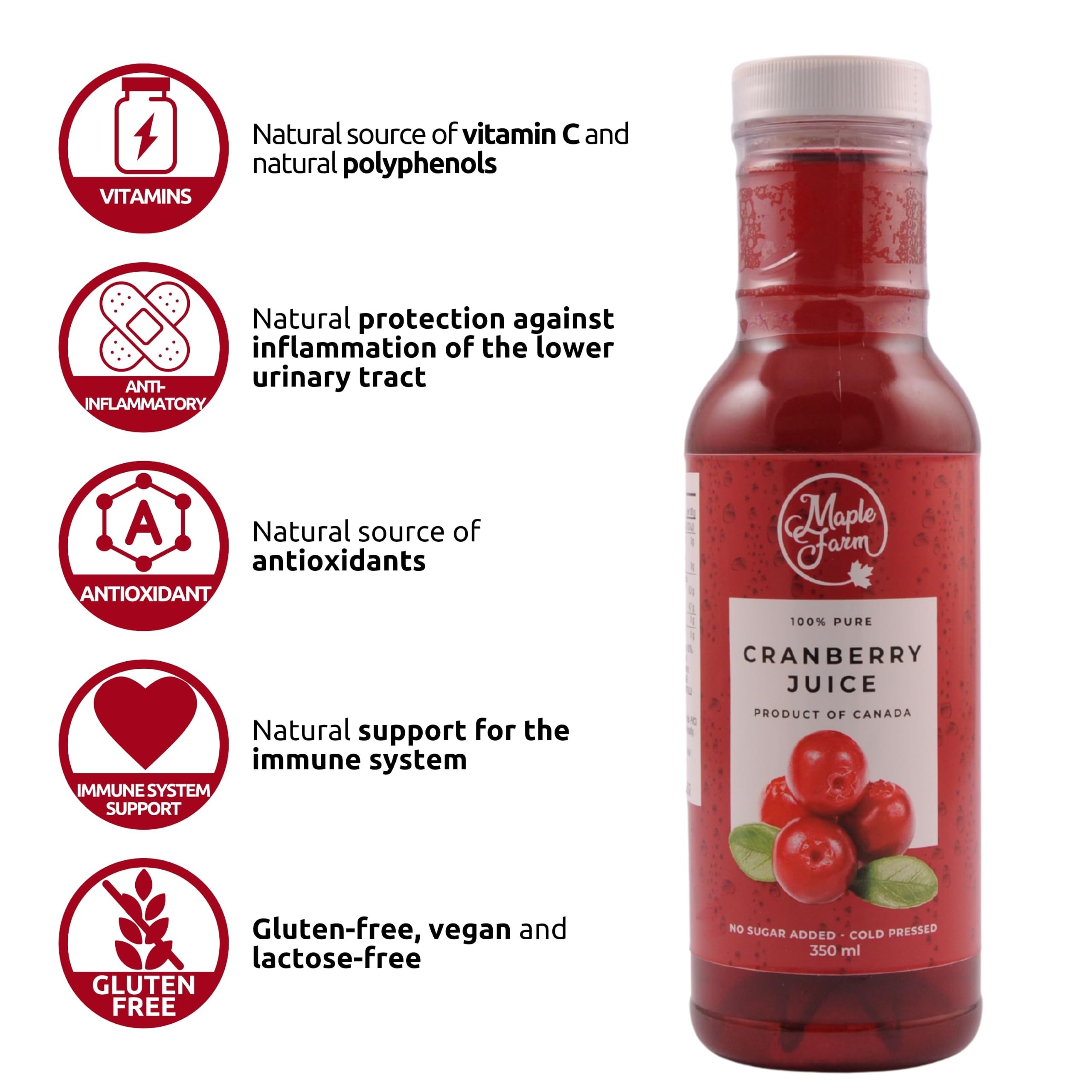 MapleFarm - Zumo de Arándano Ágrio concentrado sin azúcar añadido - Cranberry juice - Cranberry Juice Concentrate - Concentrado de arándano - 350ml