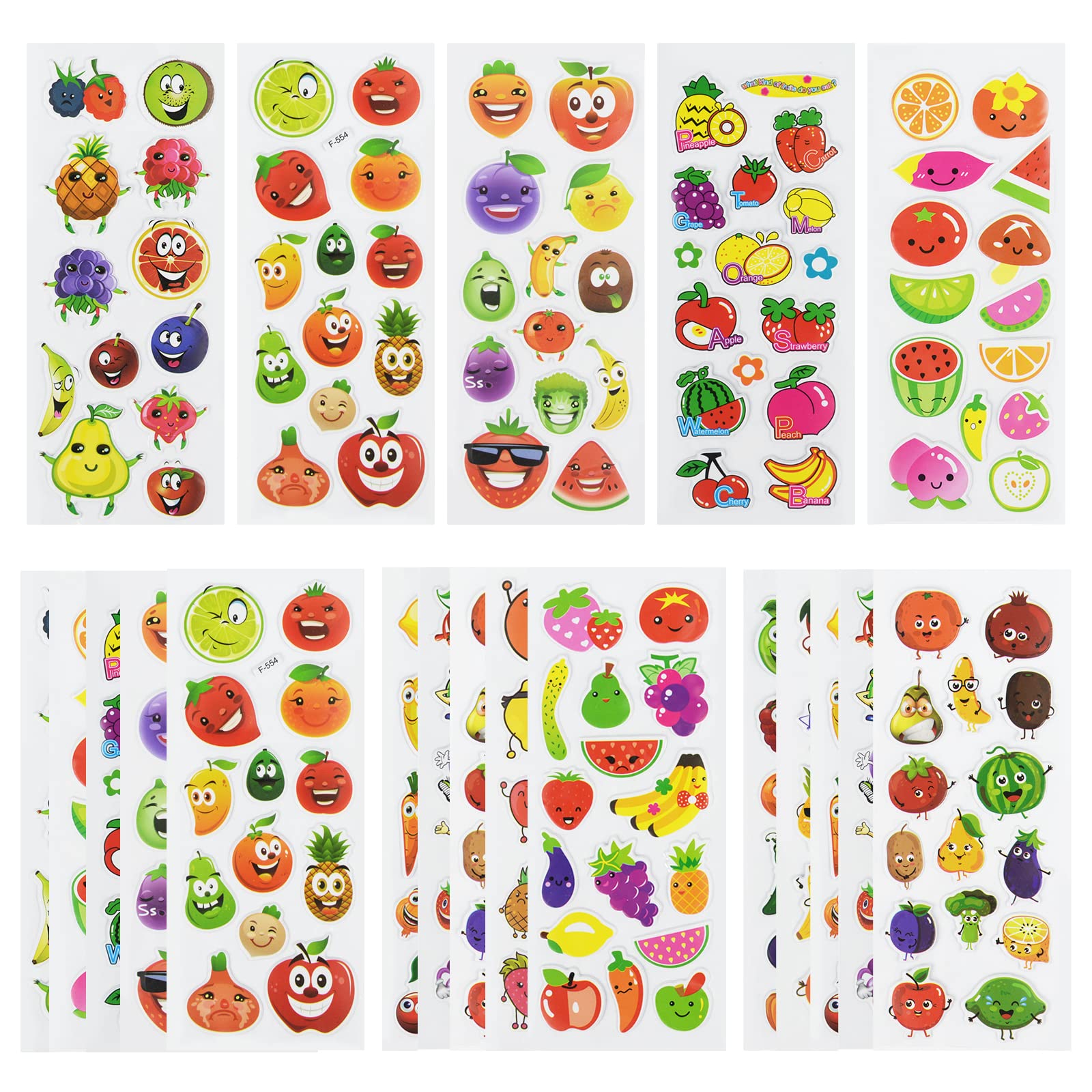 Autocollants fruits 3D enfants : stickers préscolaires en vrac pour récompense et artisanat