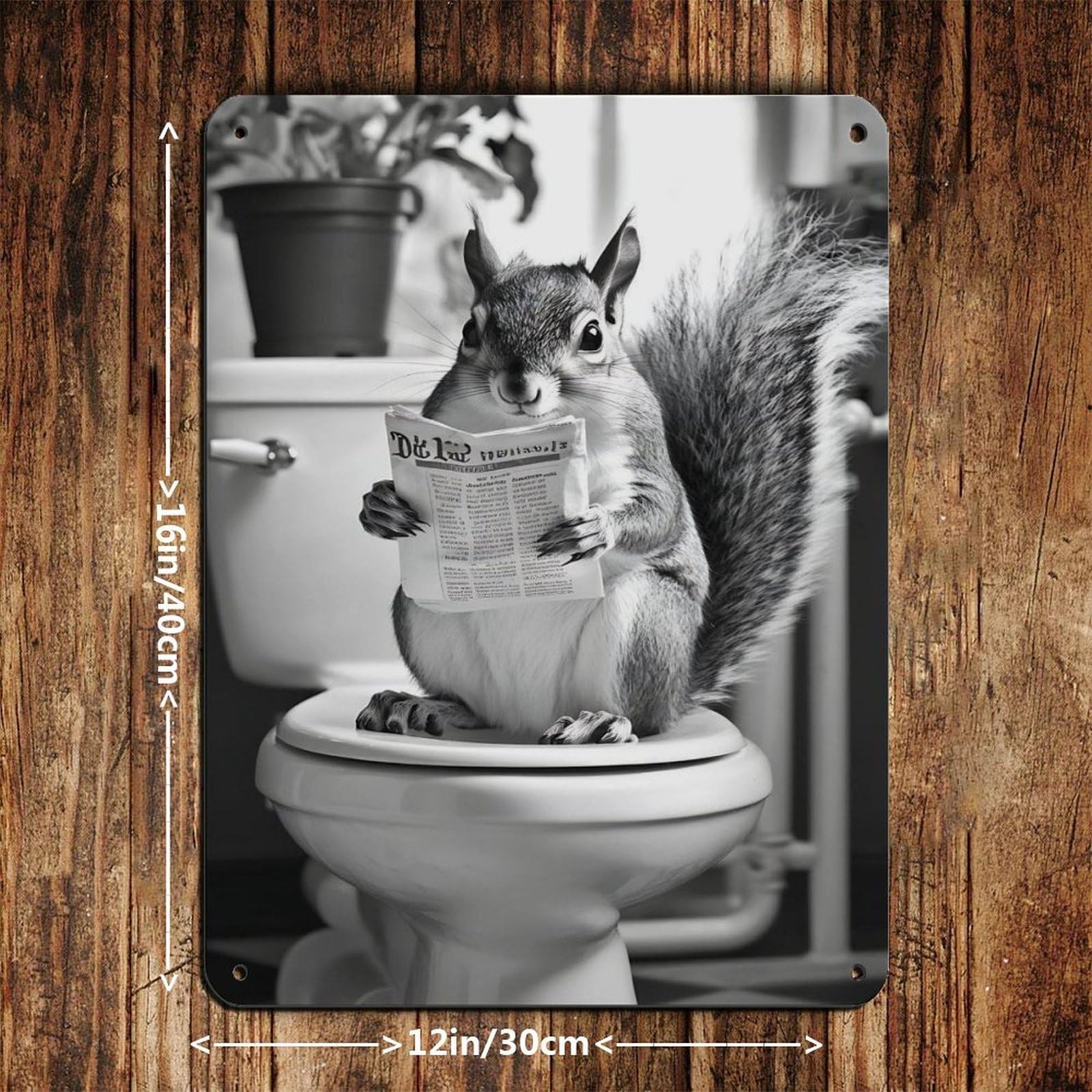 Lxwnze 30L X 40W Cm Funny Squirrel Bathroom Tin Sign Vintage Metal Pub Club Cafe Bar Home Wall Art Decoration Poster Retro 12X16inch(30X40cm)