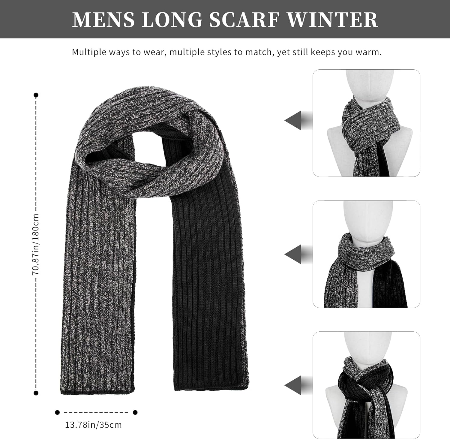Winter Beanie Hats for Men Long Neck Scarf and Touchscreen Gloves Set with Fleece Lined Skull Caps Gifts for Men - Image 5