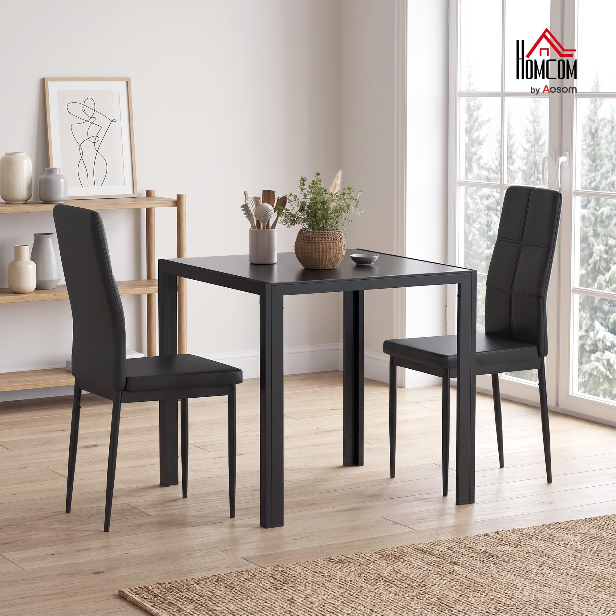 HOMCOM Set tavolo pranzo 2 posti piccolo cucina 3 pezzi rettangolare nero