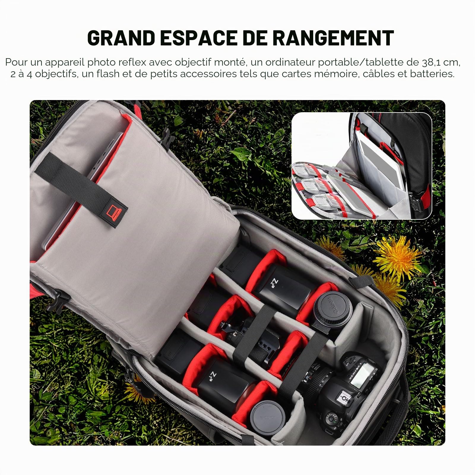 Neewer - Valise à roulettes 2 en 1 pour appareil photo - Durable et imperméable - (compartiment rembourré anti-choc et détachable, barre de traction cachée) Noir