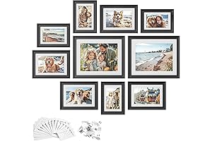 SONGMICS Picture Frames Set, Decorative Wall Display and Tabletop Photo Frames with Mat, Black