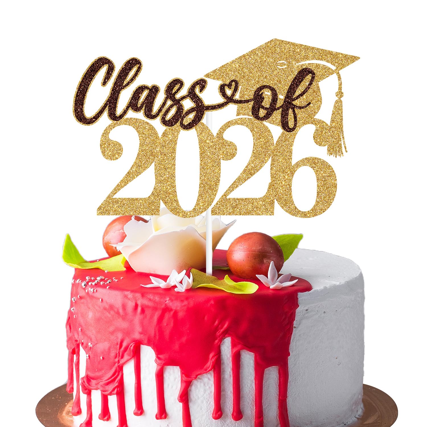 Photo 1 of **2 pack** Class of 2026 Cake Topper, Congrats Grad/You Did It, Congratulations High School College Graduation Party Decorations, Gold and Brown Glitter