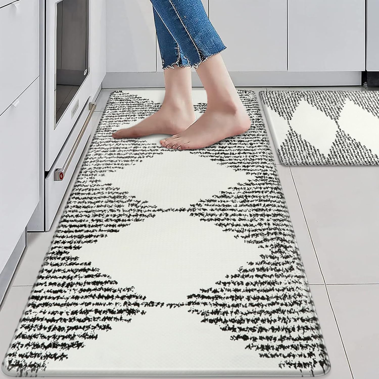 KIMODE Farmhouse Kitchen Mats 2PCS,Geometric Anti Fatigue