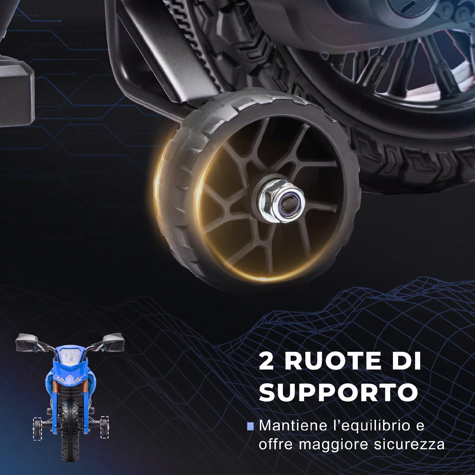 AIYAPLAY Moto Elettrica per Bambini 3-8 Anni con 12V Doppi Motori Blu