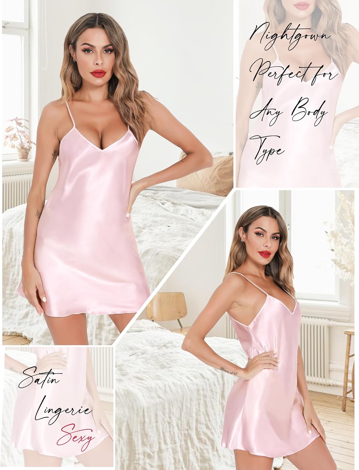 Lovasy Women's 2 Pack Silk Nightgown Sexy Lingerie Satin Sleepwear Negligee V Neck Chemise Nightwear Mini Slip Dress S-XXL - Image 3