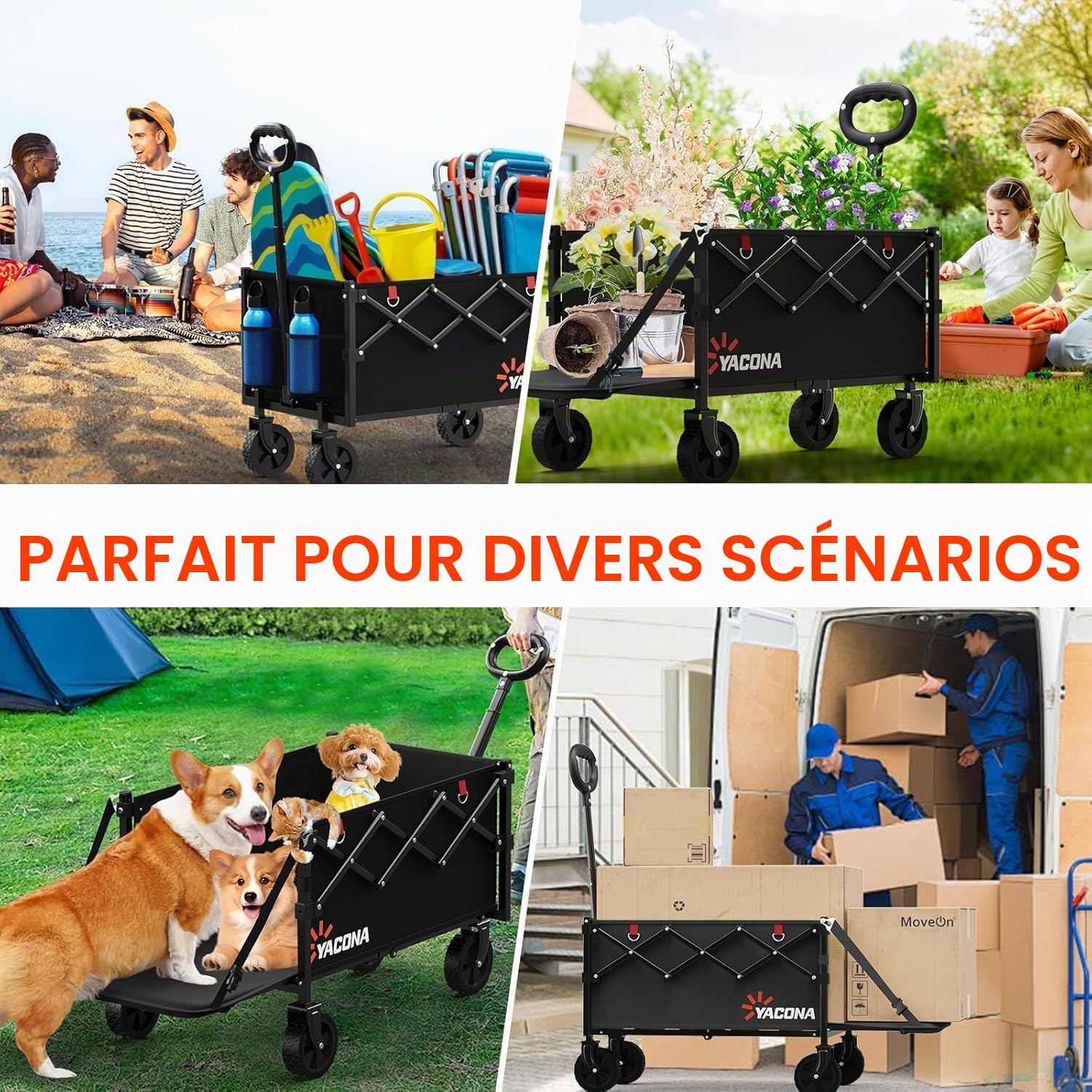 Chariot Pliable 360 LB pour Charges Lourdes, Chariot à roulettes avec hayon, Pliable pour Les Courses, Le Camping, la Plage, Le Jardin