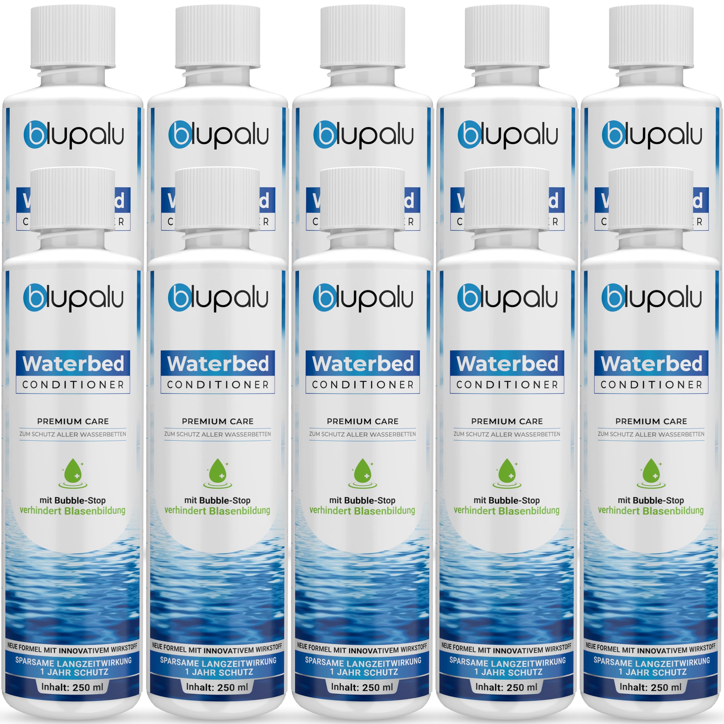 Wasserbett Conditioner Premium Care – 10x 250ml – Wasserbetten Konditionierer gegen Gerüche & Algen, Pflege für alle Wassermatratzen & Systeme aller bekannten Hersteller