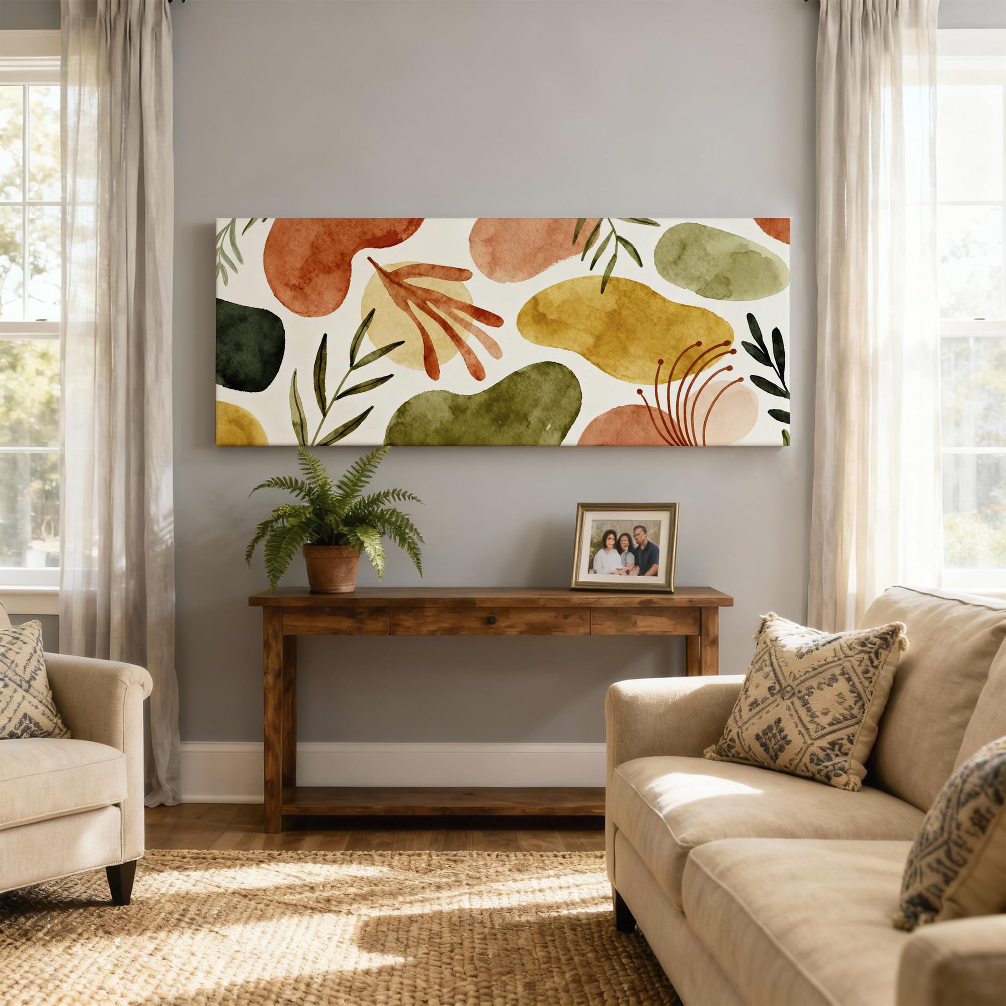 SoulAbiti Boho Watercolor Abstract Botanical Unframed 36x14 inches Rolled Canvas Wall Fauvism Art UV Print Painting for Living Room, Bedroom & Office Decor Premium Gloss Vivid Fade-Resistant Print 3
