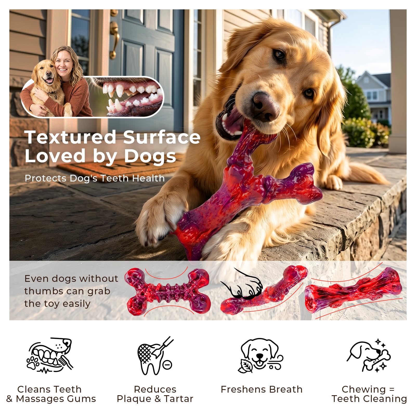 Kseroo Kauspielzeug für Hunde, Rindergeschmack, mittelgroße und große Hunde, Rot, 3 Stück | Unzerstörbares, steinhartes Nylon, 11,3–40,8 kg, aggressive Kauer, robuste Hundeknochen