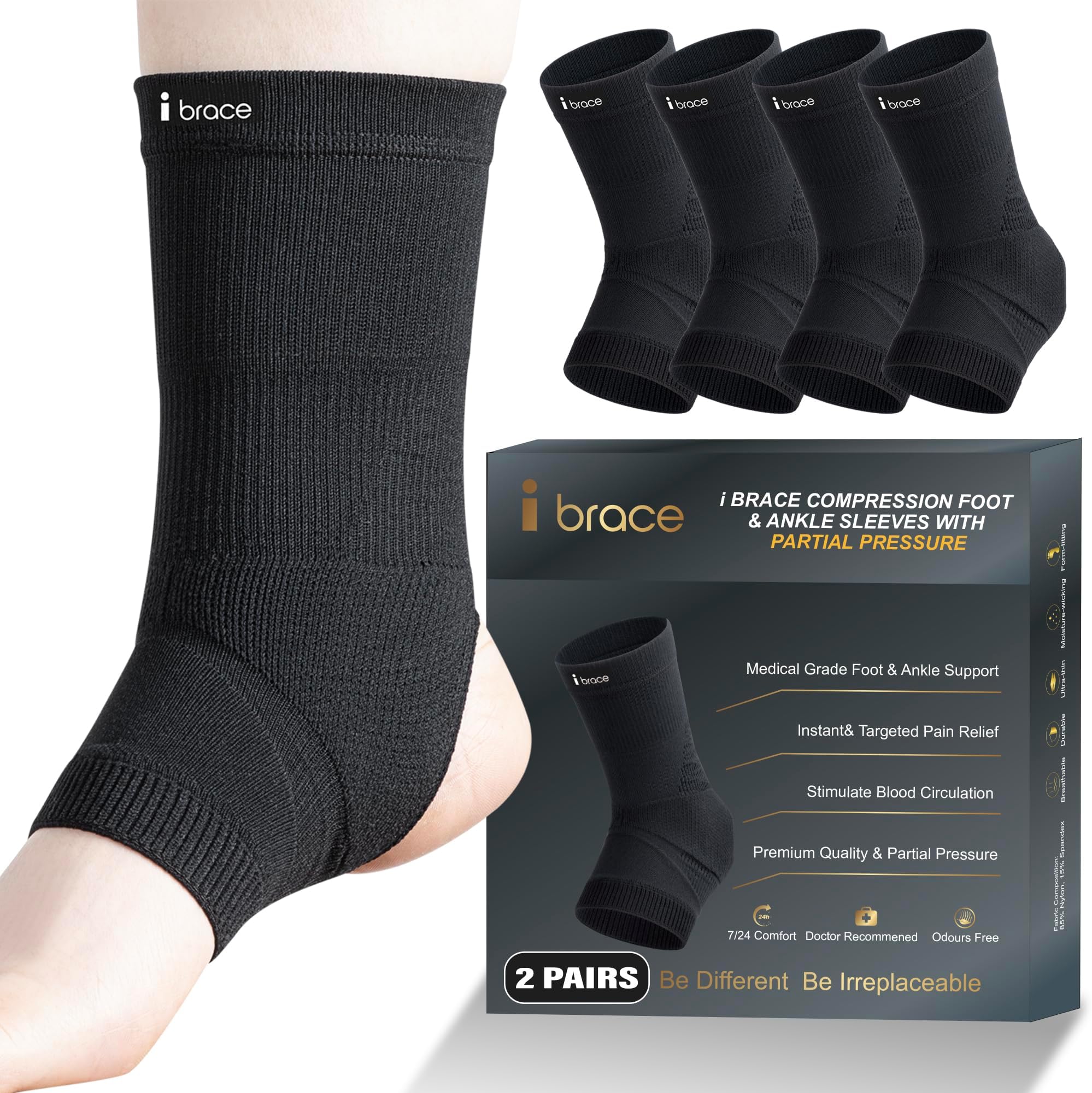 Compression Foot Sleeves with Partial Pressure for Ankle Pain and Plantar Fasciitis 2 Pairs, Ankle Brace for Achilles Tendonitis Relief, Heel Spurs, Ankle Protection for Swelling, Fatigue, Ankle Support for Sprain, Arch Support for Injury Recovery, Men & Women