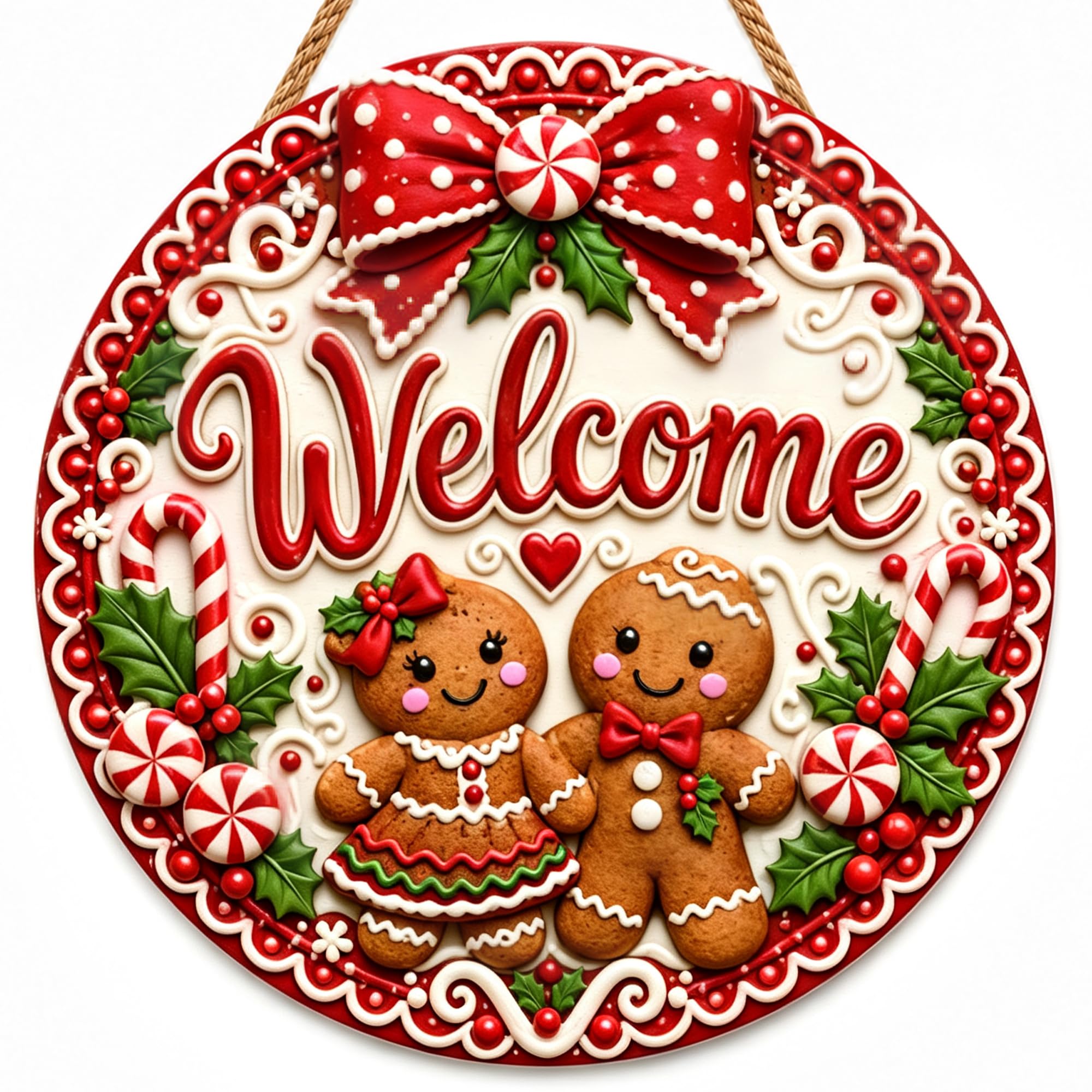 Christmas Decorations - Gingerbread Couple Welcome Sign for Front Door