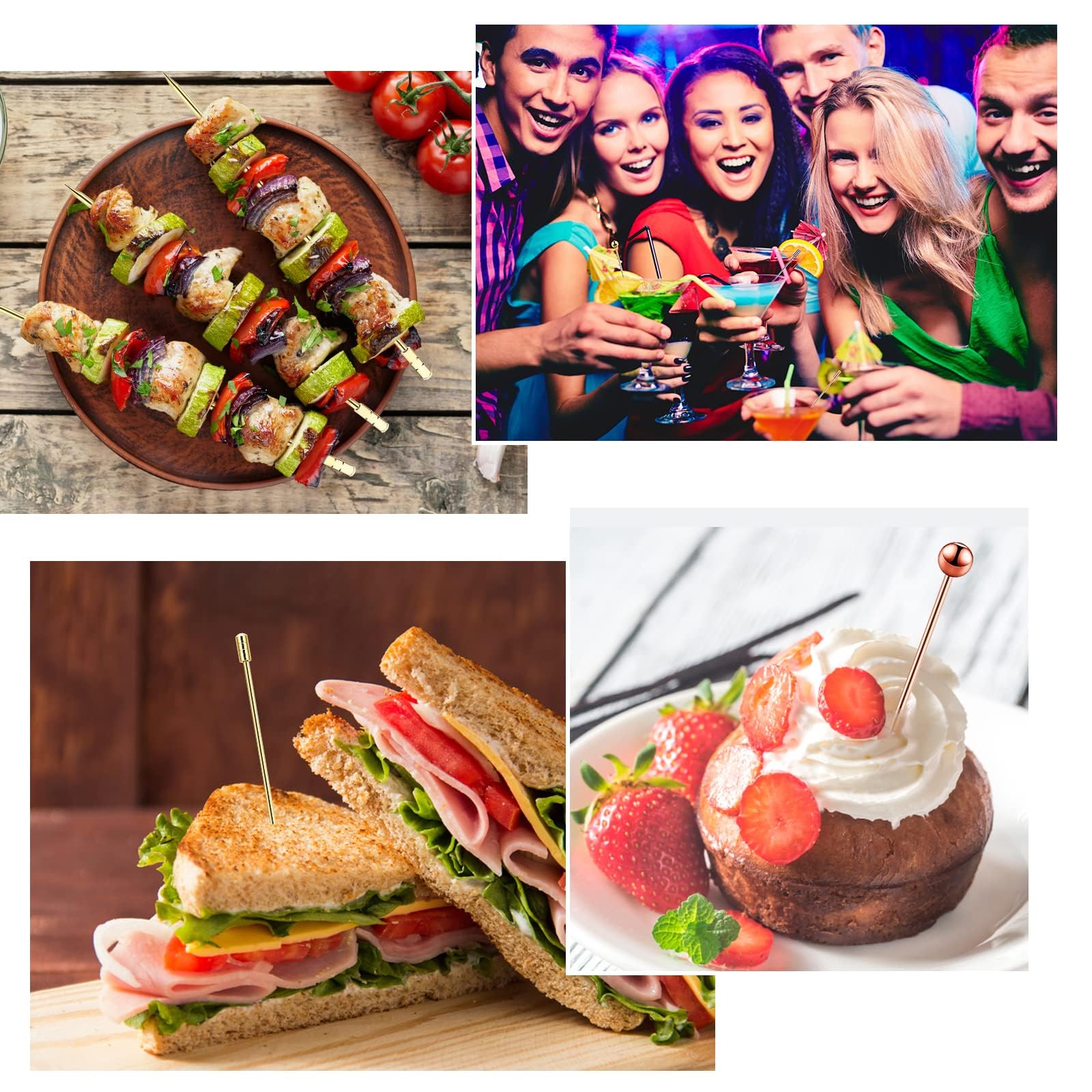 36 Spiedini Da Cocktail In Acciaio Inox - 4 Forme Diverse Per Drink E Finger Food - Foto 12