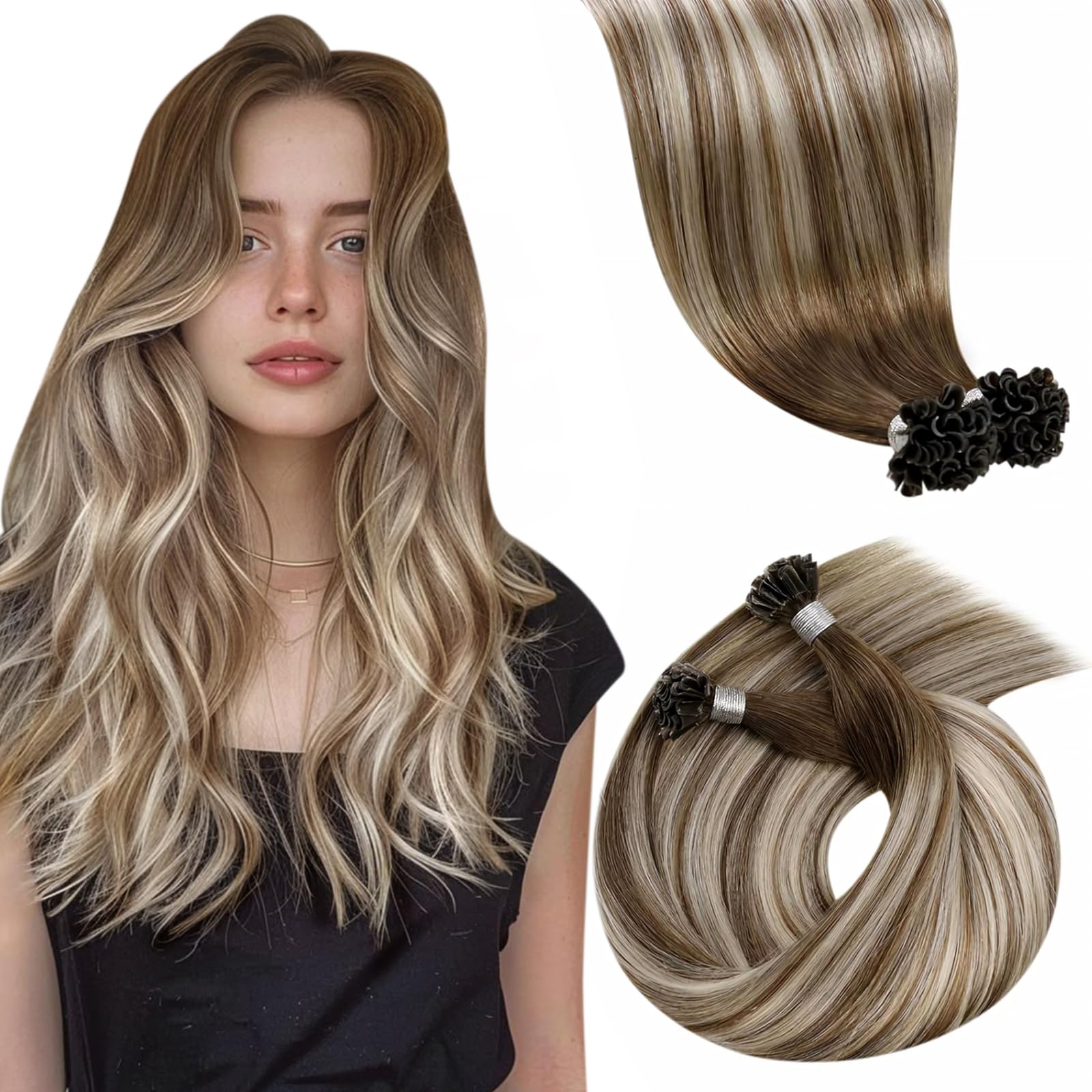 LaaVoo Nano Hair Extensions Real Human Hair Blonde Nano Beads Hair Extensions Platinum Blonde Invisible Nano Ring Straight Remy Hair 50g 50s 14 Inch #60 — view 41