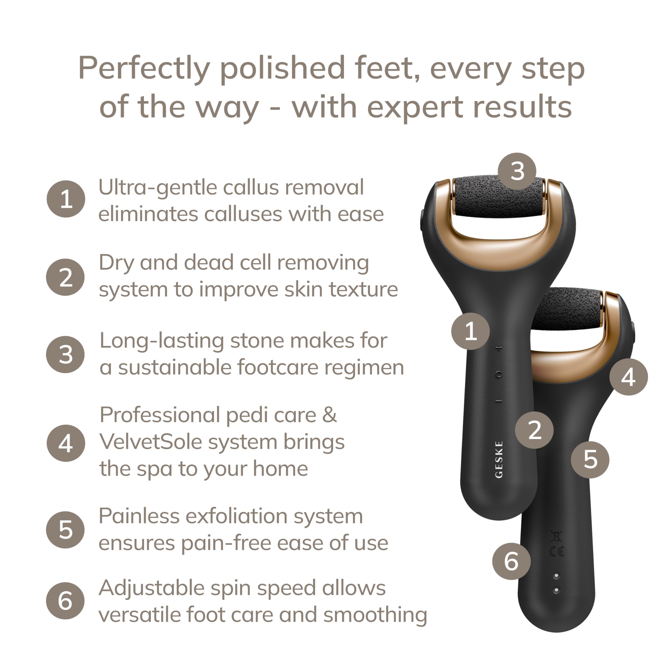 GESKE Electric Pumice Foot Smoothing Roller | 7 in 1 | Elektrische Fußfeile | Bimsstein | Für glatte Füße | Fortschrittliche Hornhautentfernung | Für Dein Pediküre-Set