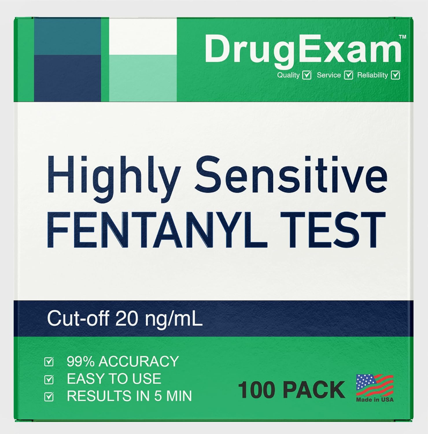 100 Pack - DrugExam Urine Drug Test Testing Strip. Testing for FYN 20 ng/mL. Highly Sensitive, Instant Results. Made in USA. (100)